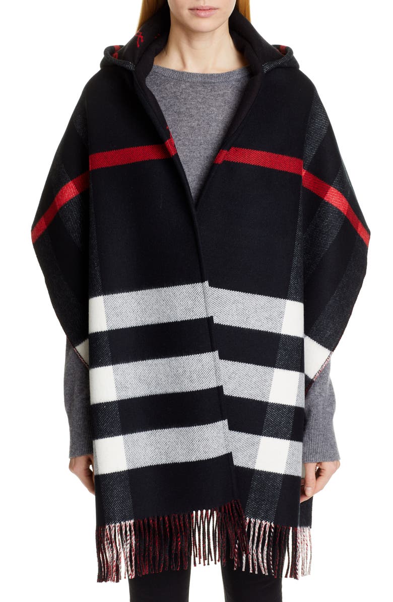 Burberry Helene Check Wool & Cashmere Hooded Wrap, Main, color, 