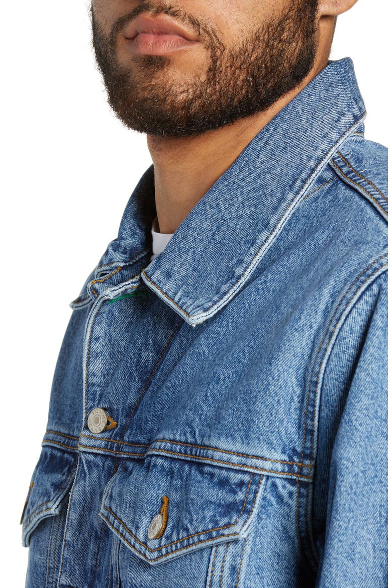 Embroidered Crest Flag Denim Jacket, Alternate, color, MID DENIM BLUE