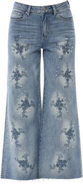 Bayeas Embroidered Beaded Wide Leg Jeans