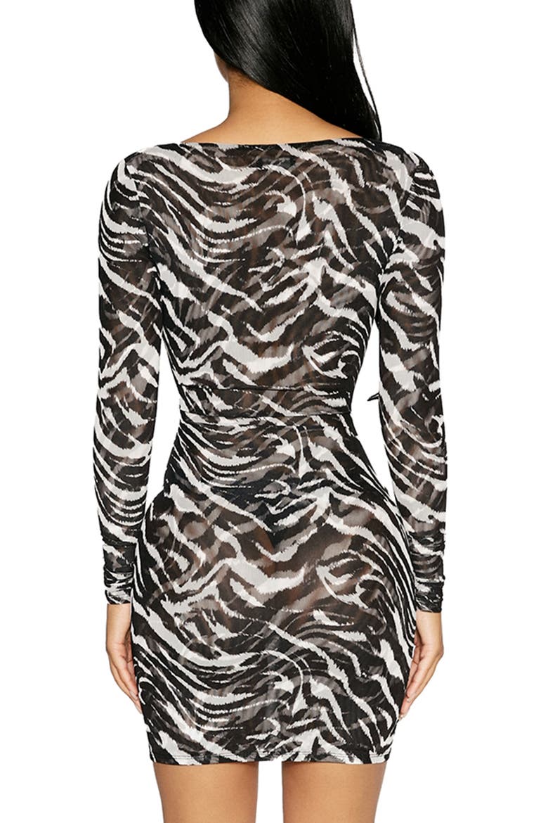 Print Mesh Cutout Minidress, Alternate, color, BL/WH ZEBRA