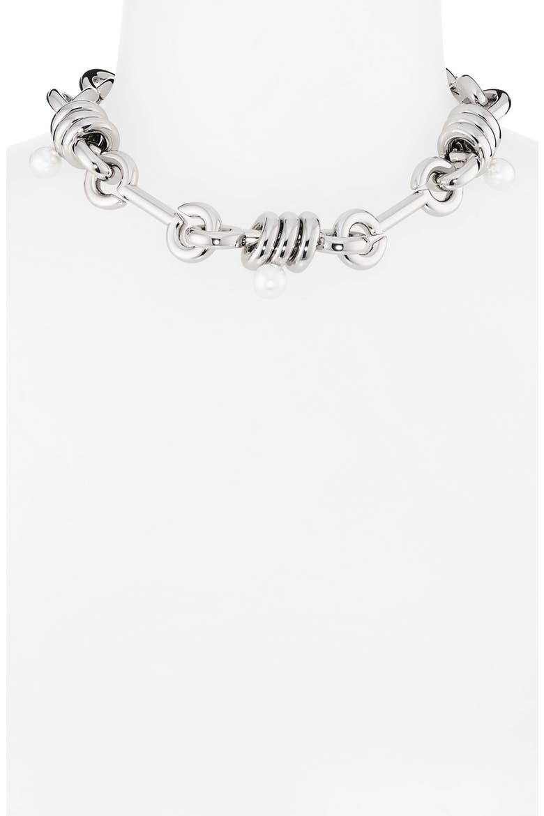 Stacked Link Faux Pearl Chain Necklace, Alternate, color, PALLADIUM/ PEARL