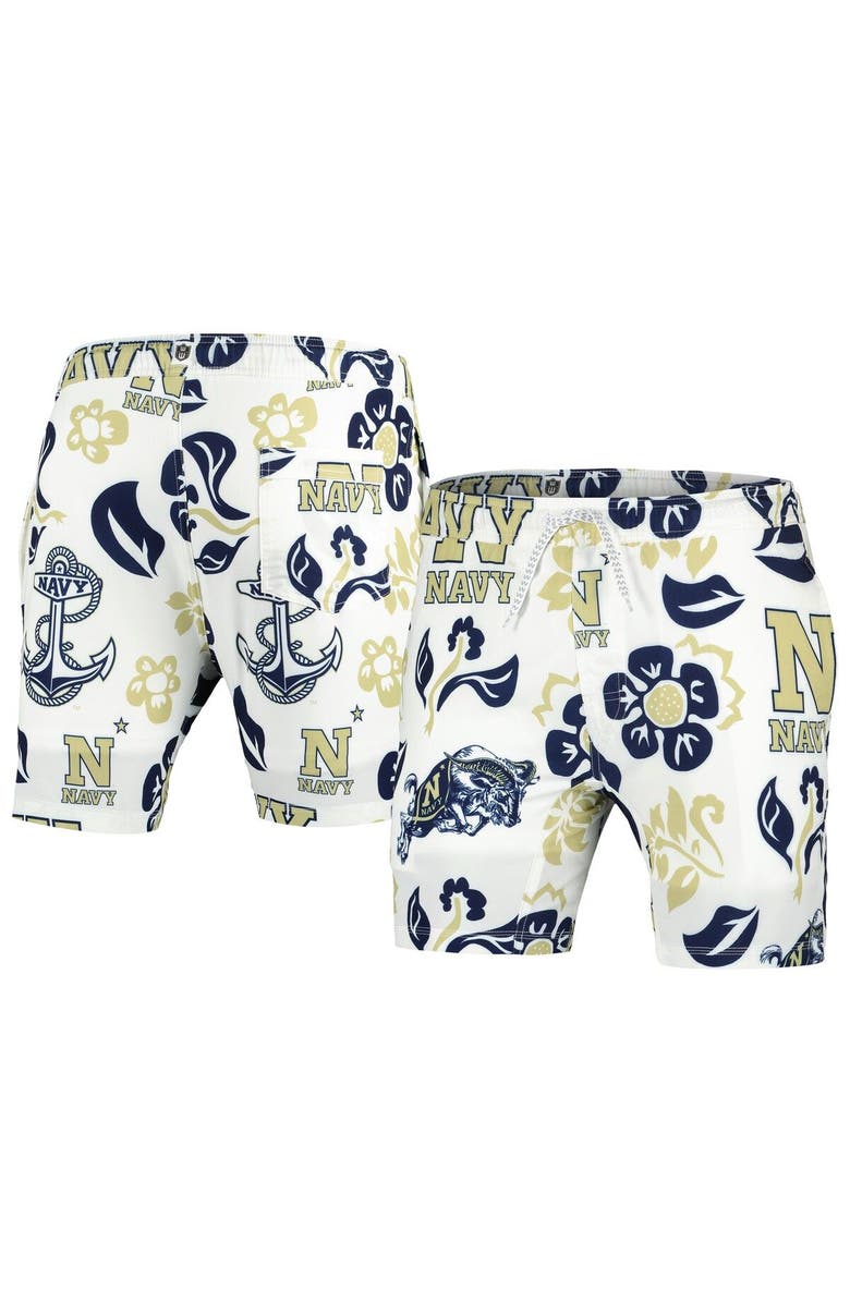 Wes & Willy Men's Wes & Willy  White Navy Midshipmen Vault Tech Swimming Trunks, Main, color, 