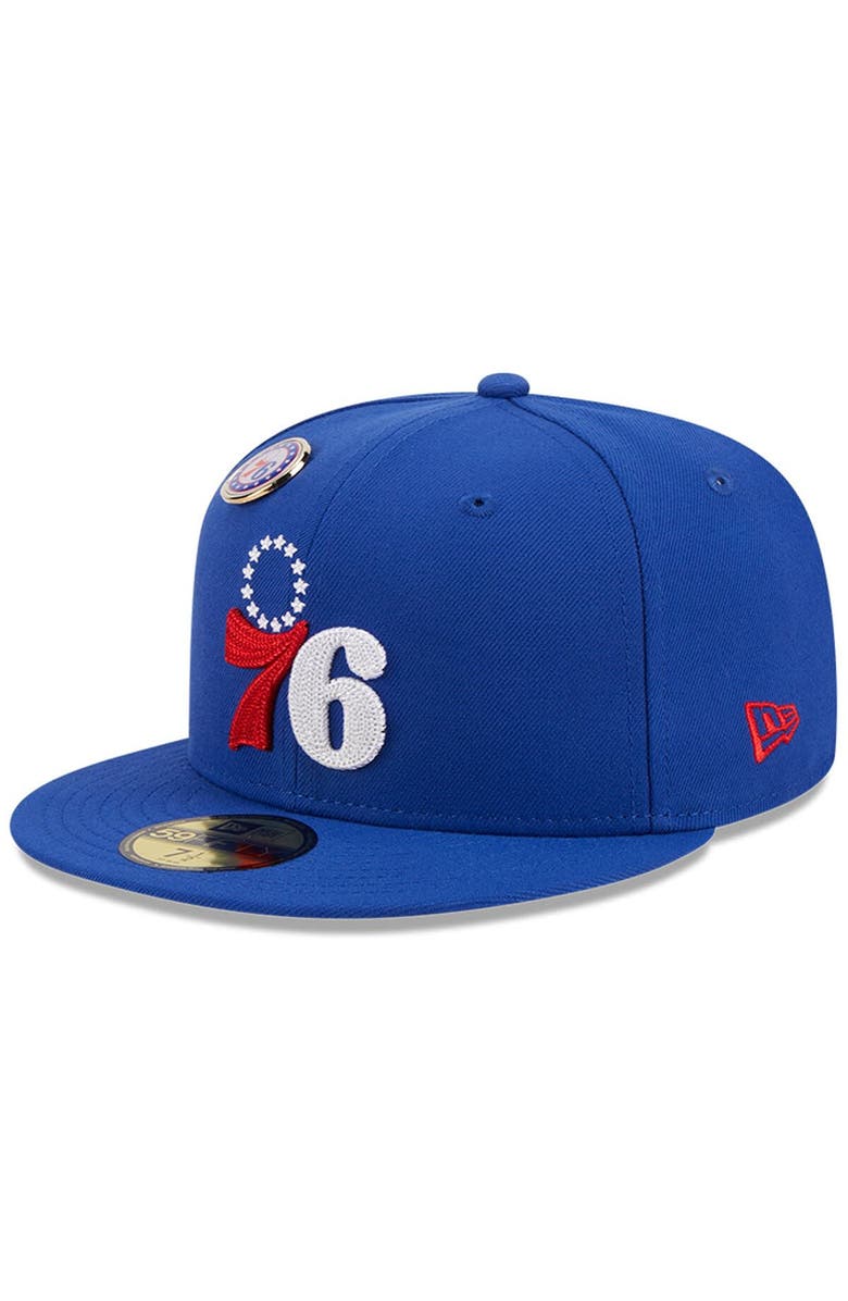 New Era Men's New Era Royal Philadelphia 76ers Chainstitch Logo Pin 59FIFTY Fitted Hat, Alternate, color, Royal