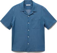 MANGO Cotton Denim Camp Shirt