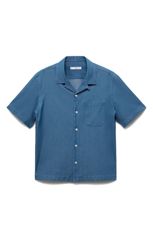 Mango Cotton Denim Camp Shirt In Blue