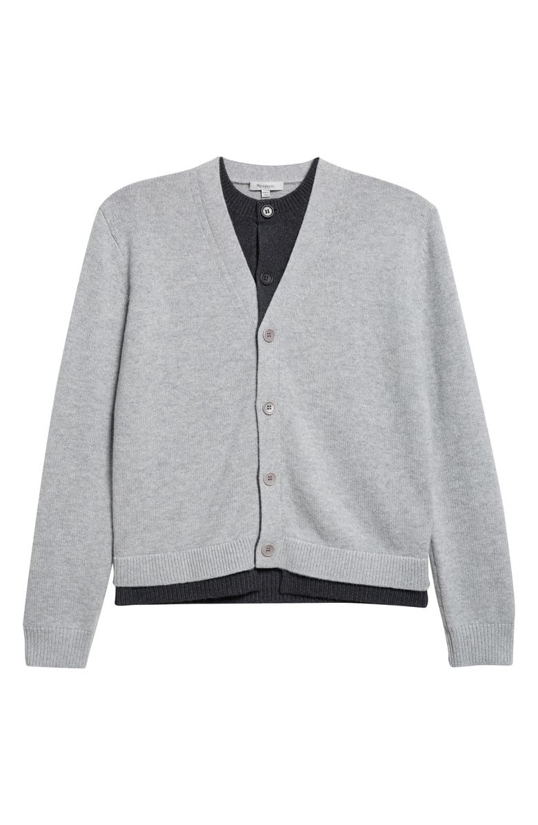 JW Anderson Contrast Layered Wool & Cashmere Cardigan, Alternate, color, Charcoal Melange