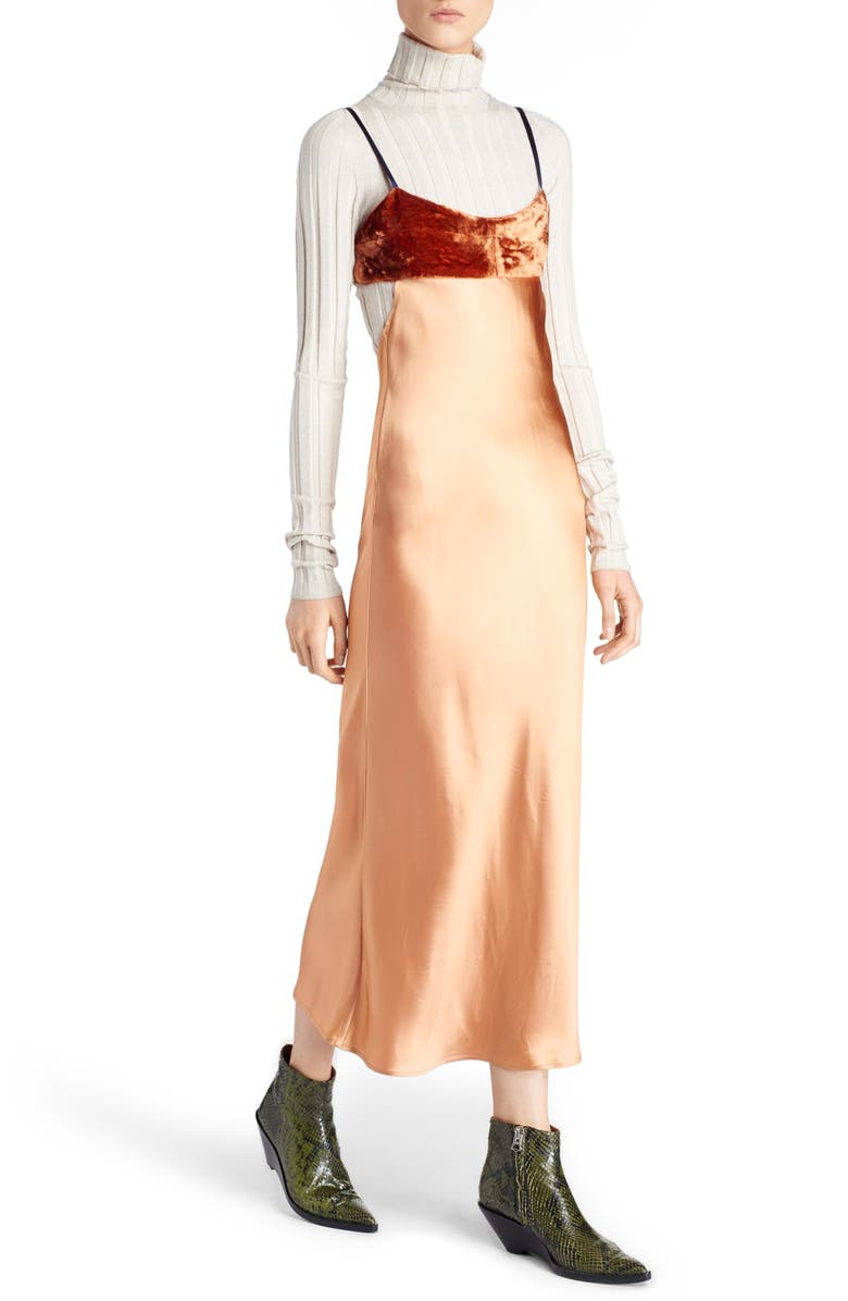 Acne Studios Elina Velvet & Satin Slipdress, Alternate, color, 