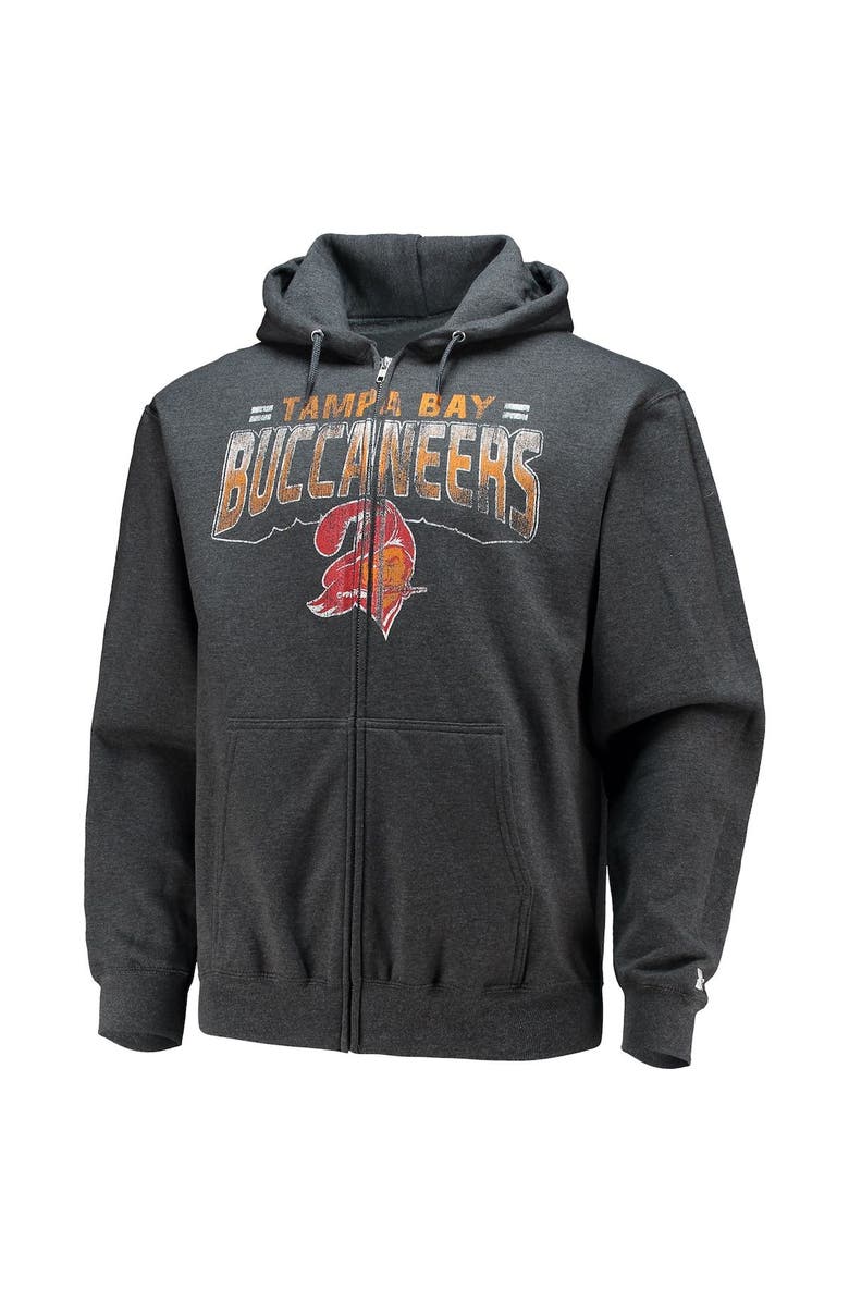STARTER Men's Starter Heathered Charcoal Tampa Bay Buccaneers Throwback Perfect Season Full-Zip Hoodie, Alternate, color,