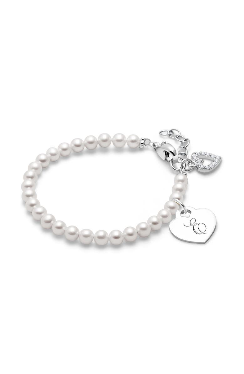 Tiny Blessings Sterling Silver 4mm Cultured Pearls & Engraved Initial 6.25" Bracelet, Main, color, Silver - E