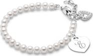 Tiny Blessings Sterling Silver 4mm Cultured Pearls & Engraved Initial 6.25" Bracelet