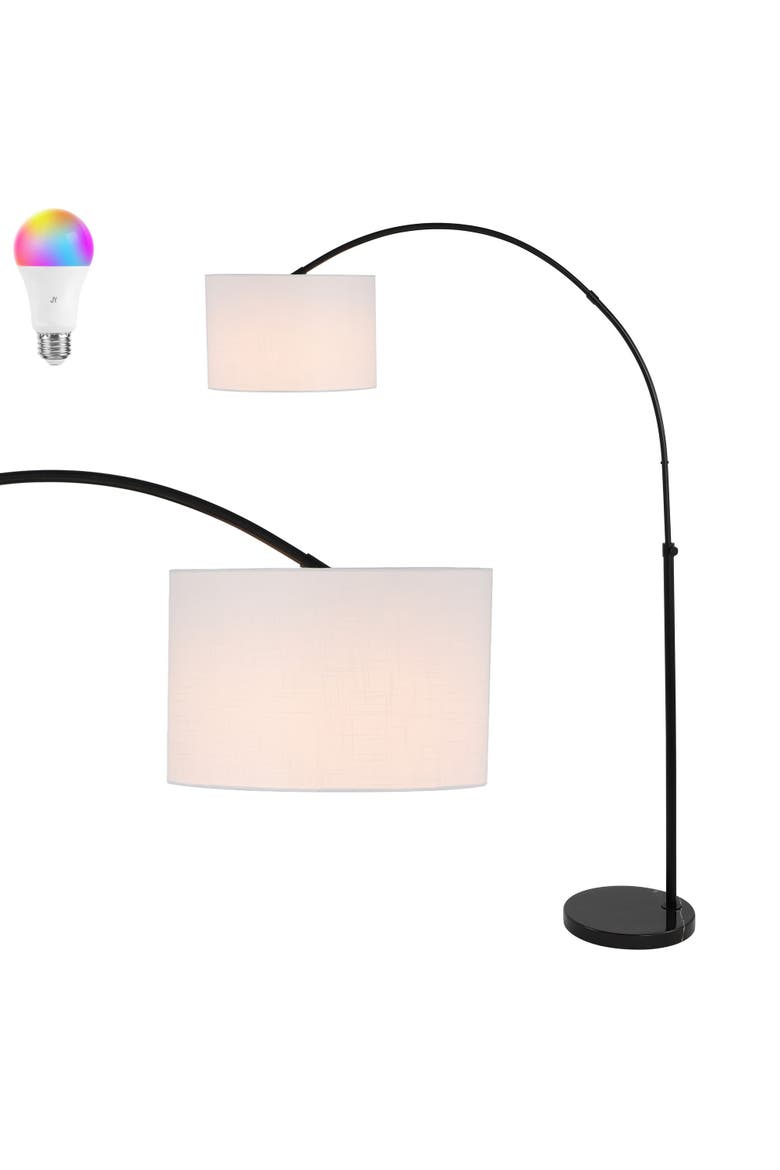Collier Industrial Vintage Head-and-Height-Adjustable Iron LED Arc Floor Lamp with Smart Bulb, Main, color, Black