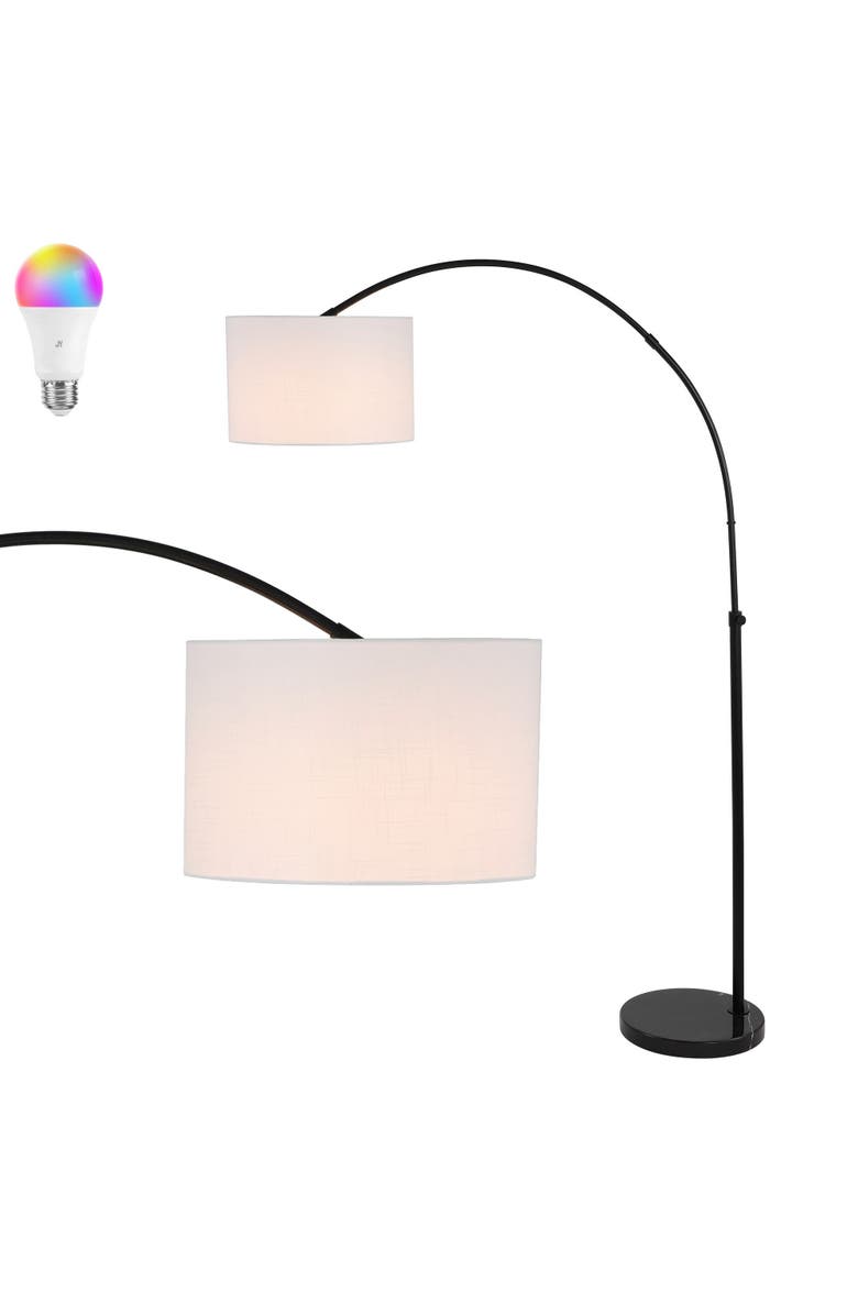 JONATHAN Y Collier 70" Industrial Vintage Head-and-Height-Adjustable Iron LED Arc Floor Lamp with Smart Bulb, Black, Main, color, 