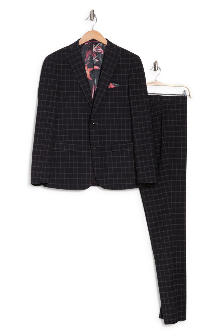 Two-Piece Check Two-Button Stretch Woven Suit, Alternate, color, BLACK