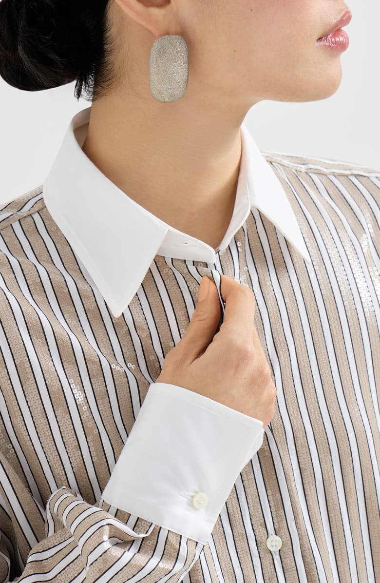 Brunello Cucinelli Dazzling stripes shirt, Alternate, color, Beige