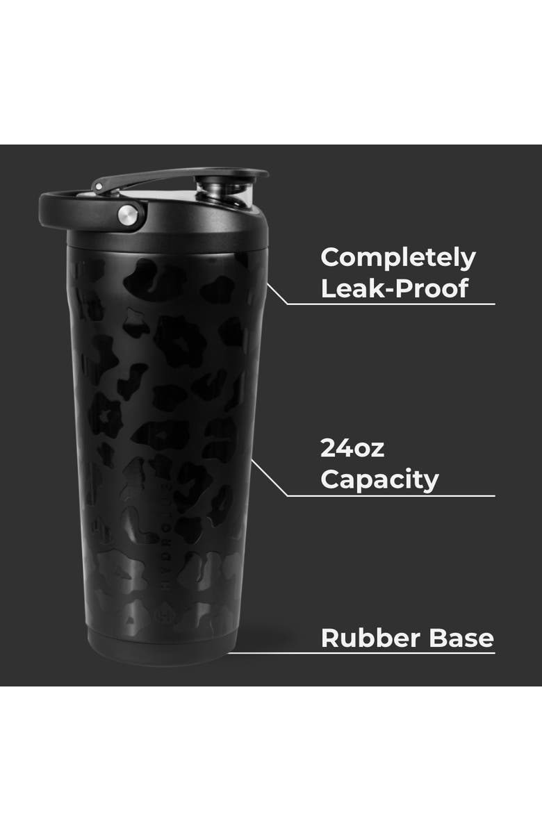 HydroJug Insulated Stainless Steel Shaker 24 oz Bottle with Silent Mixing Grate & Flip Lid, Alternate, color, Black Leopard