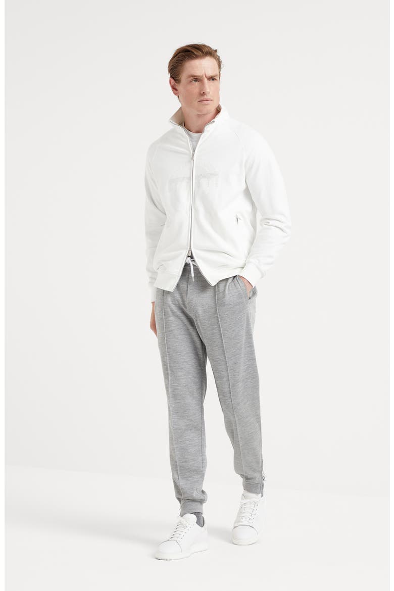 Cashmere and silk French terry trousers with Crête detail and elasticated zipper cuffs, Alternate, color, Grey