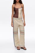 Bimba y Lola Linen Straight Ankle Length Striped Trousers