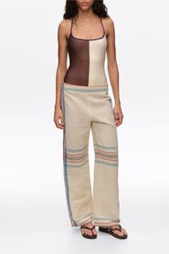 Bimba y Lola Linen Straight Ankle Length Striped Trousers