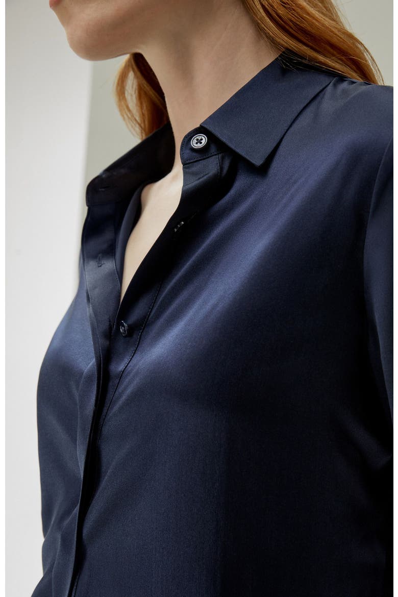 Women's Basic Concealed Placket Silk Shirt, Alternate, color, Navy blue