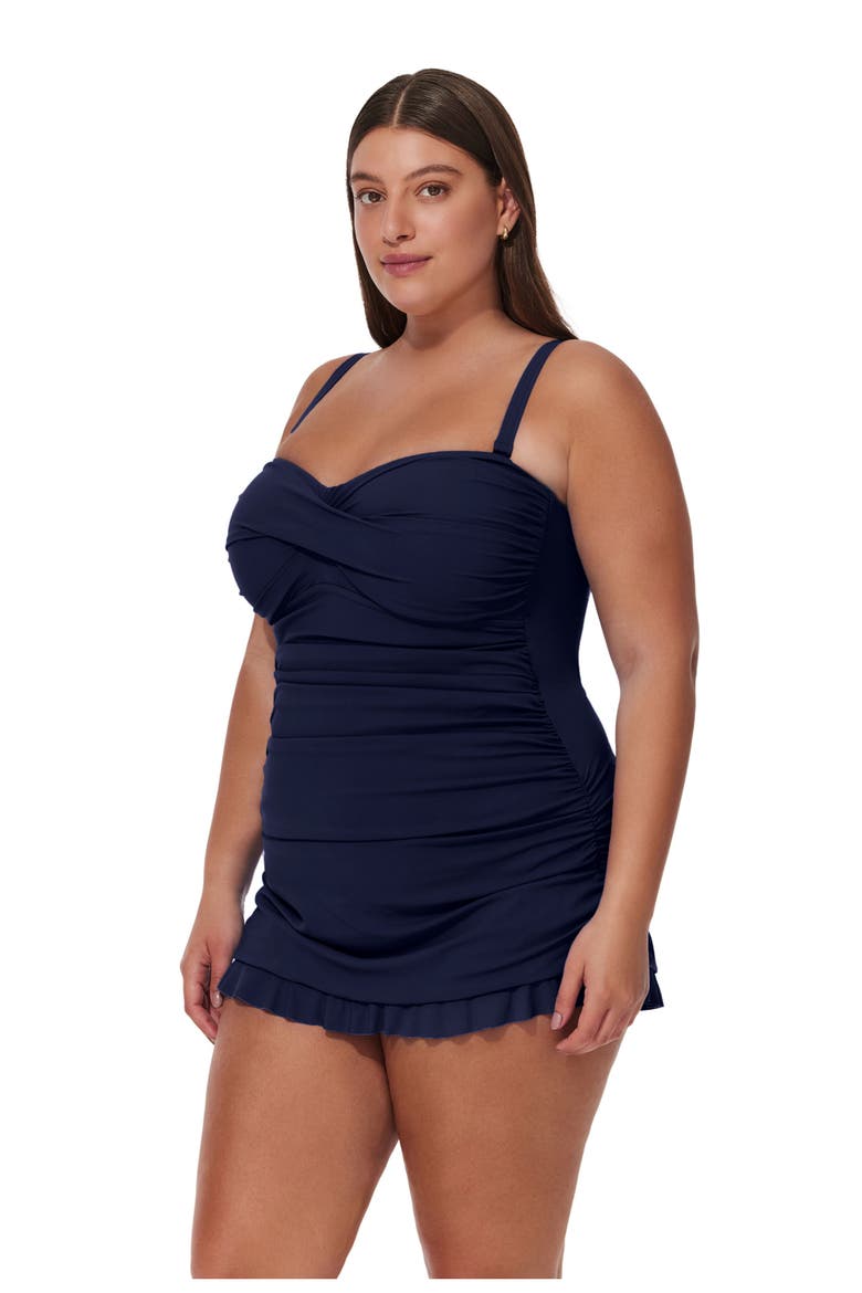 Tutti Frutti Plus Size Bandeau Swimdress, Alternate, color, Navy