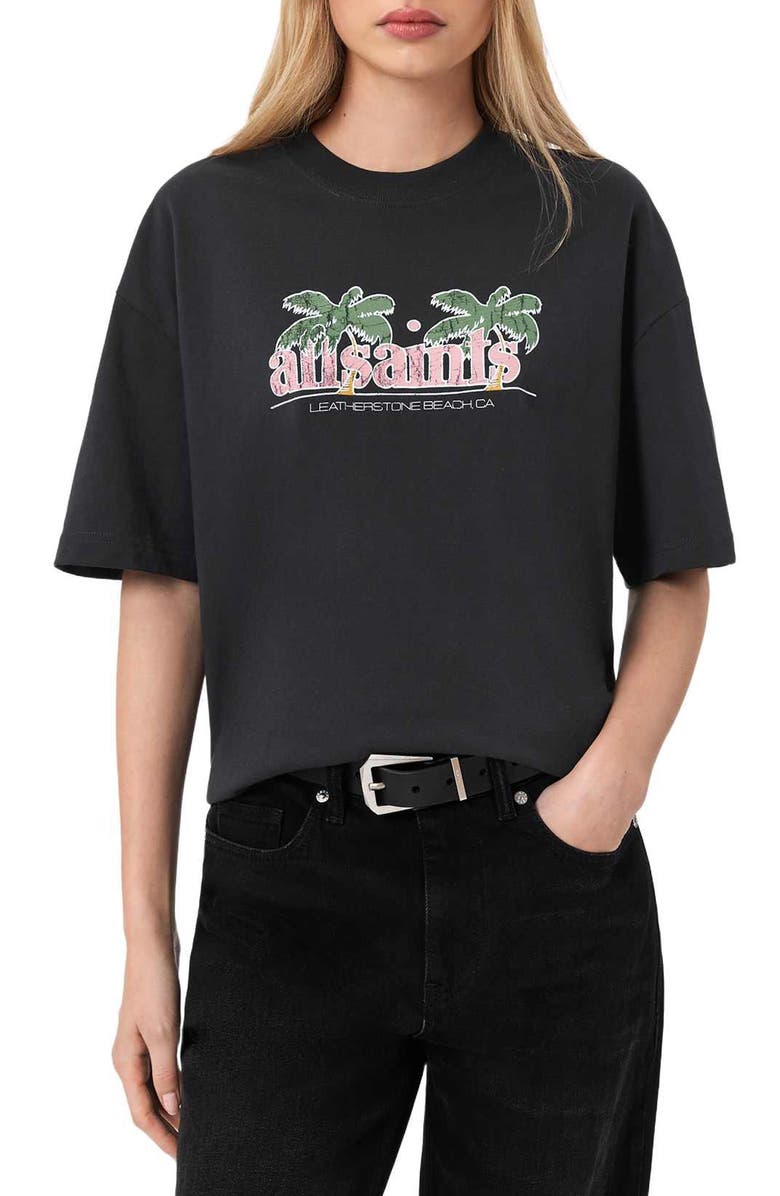 AllSaints Troppo Etta Logo Graphic T-Shirt, Main, color, Washed Black