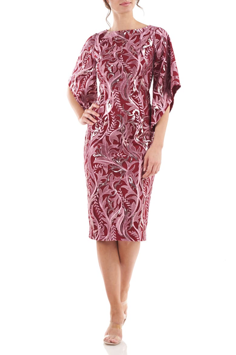 Ruby Metallic Floral Cocktail Dress, Main, color, WINE/ ROUGE