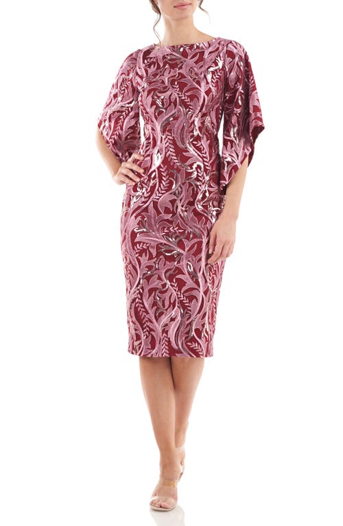 Js Collections Ruby Metallic Floral Cocktail Dress In Burgundy