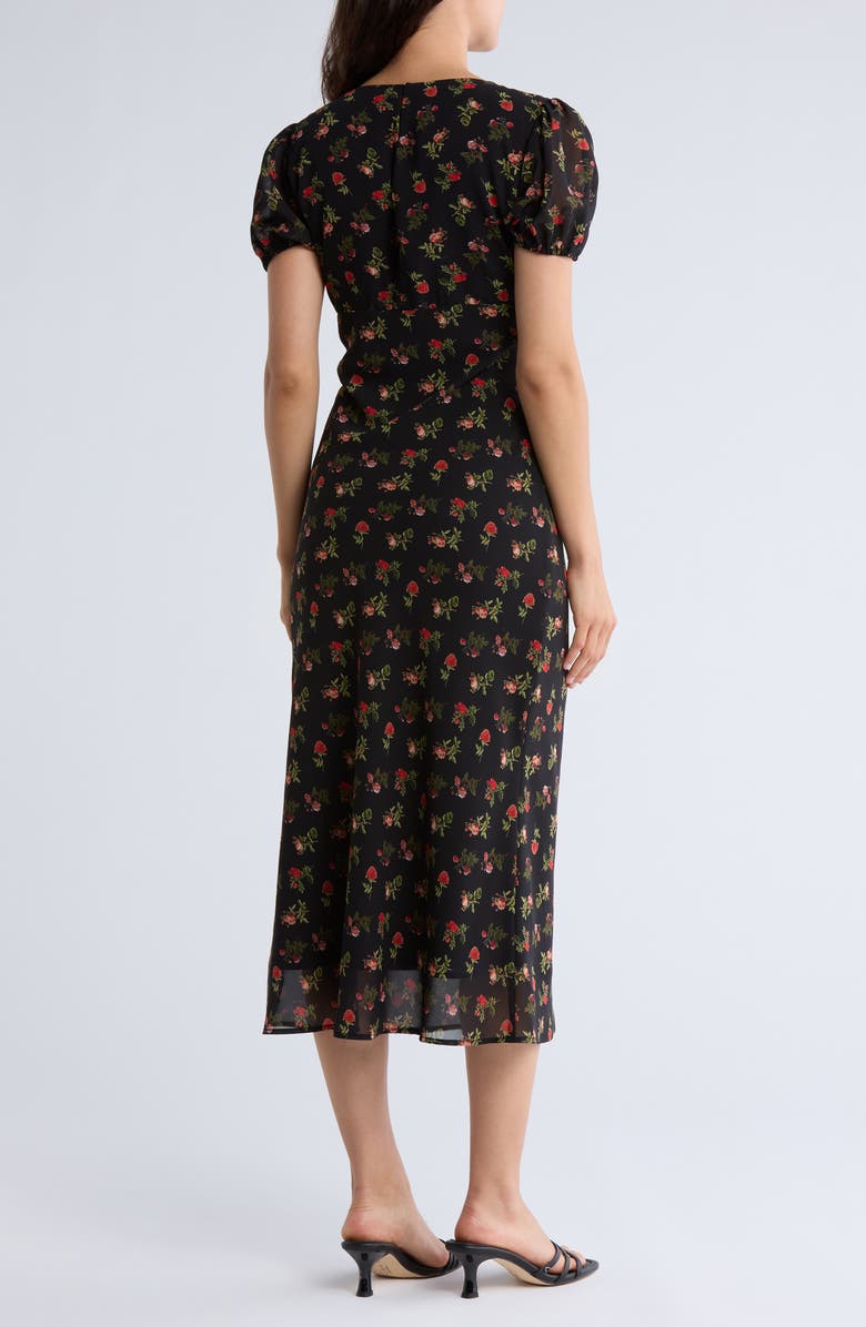 Lush Lace Trim Puff Sleeve Empire Waist Midi Dress, Alternate, color, Black Red Floral