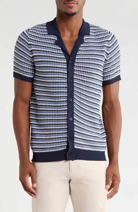 Striped Textured Knit Button Front Camp Shirt