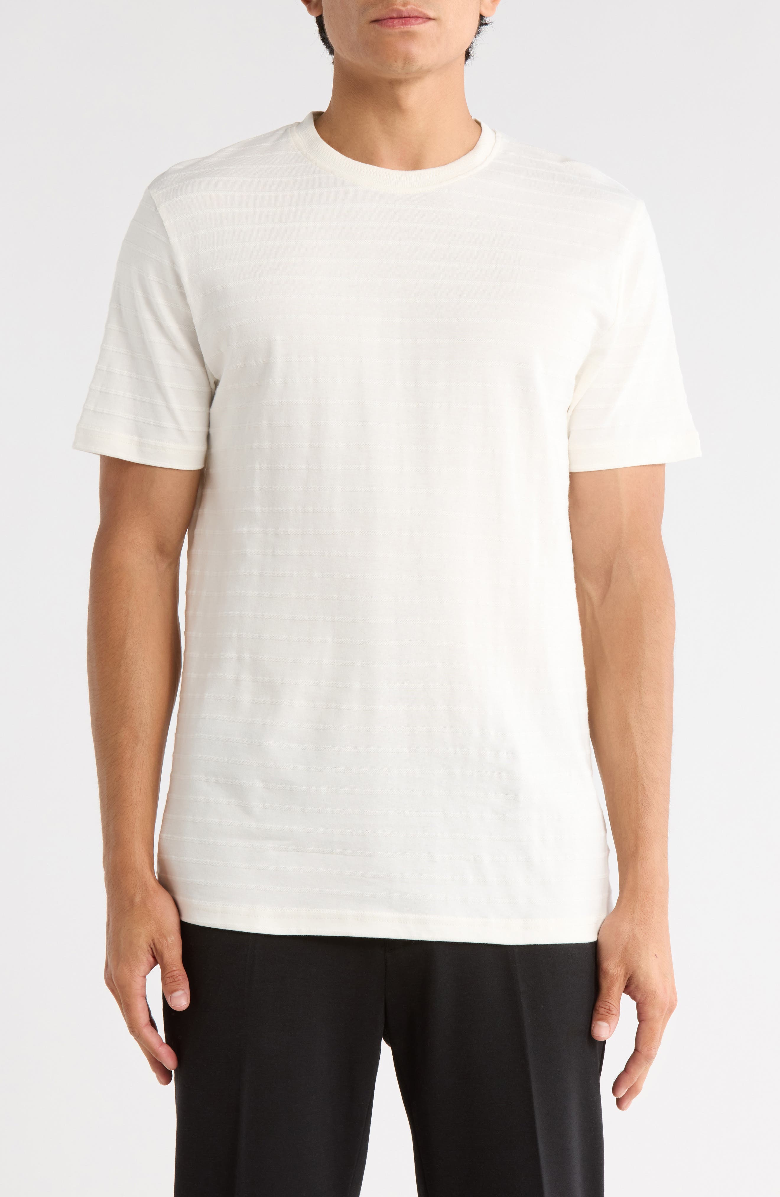 DENIM AND FLOWER Horizontal Stripe Textured Knit T-Shirt