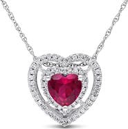 Julianna B. Gemstone & Diamond Halo Heart Necklace 10K