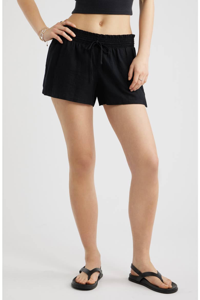 Linen Blend Shorts, Main, color, BLACK