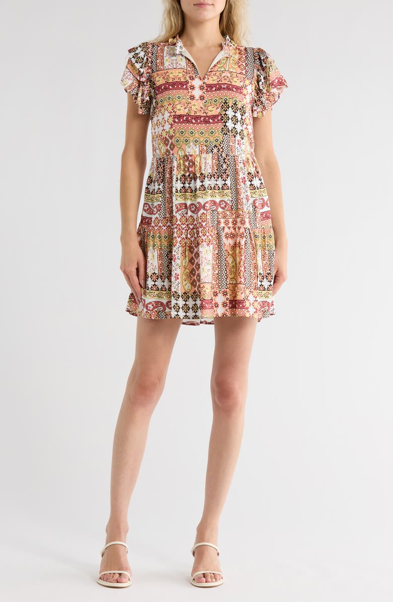 WISHLIST Tiered Short Sleeve Dress, Main, color, Midnight/ Mustard