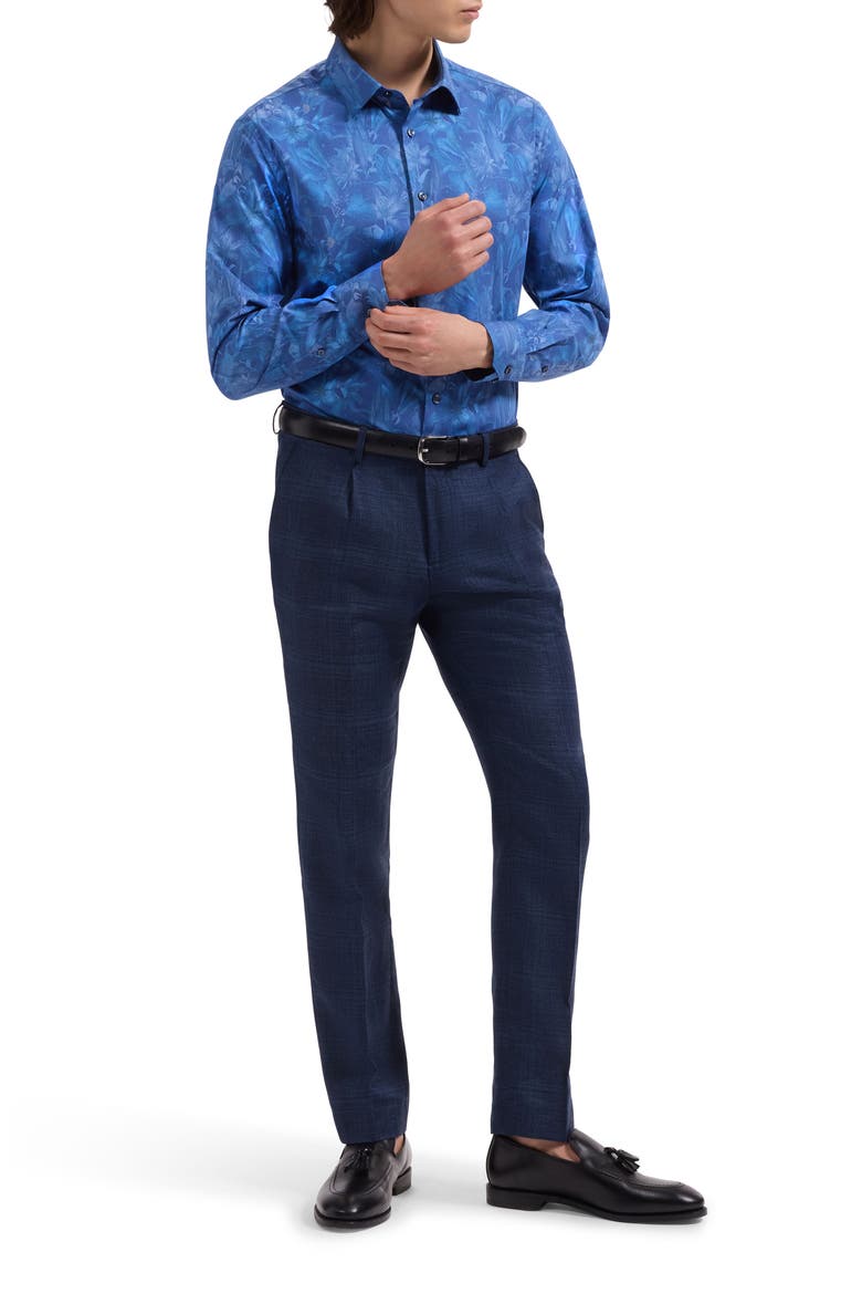 Julian Shaped Fit Floral Stretch Cotton Button-Up Shirt, Alternate, color, CLASSIC BLUE
