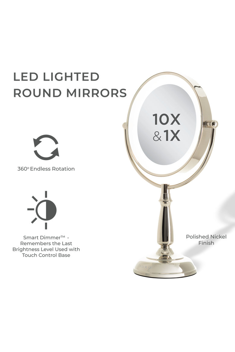 Lighted Makeup Mirror with 10X/1X Magnification & Touch Base Controls, Alternate, color, Polished Nickel