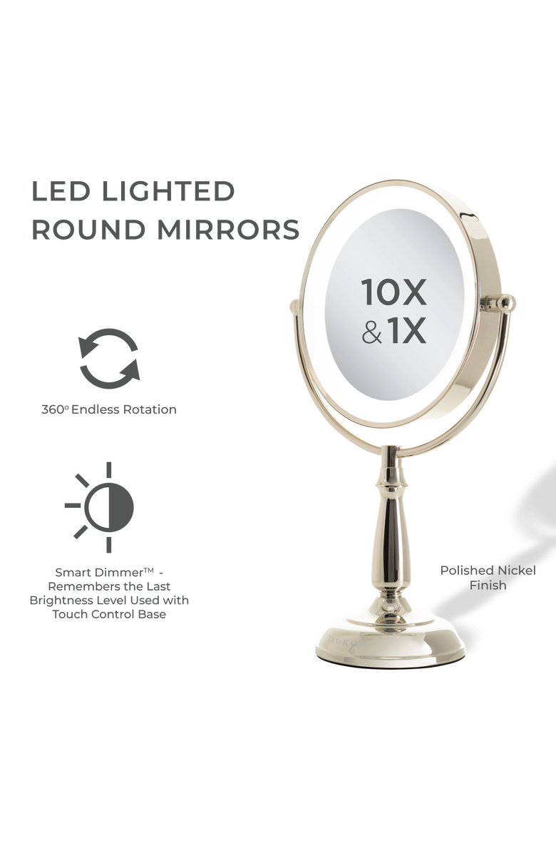 Zadro Lighted Makeup Mirror with 10X/1X Magnification & Touch Base Controls, Alternate, color, Polished Nickel
