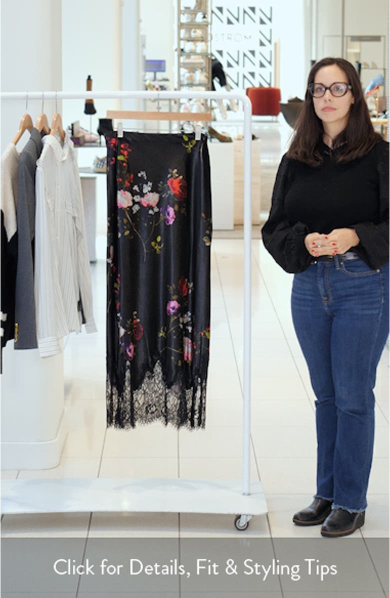 Mauve Floral Lace Trim Velvet Slip Skirt, sales video thumbnail