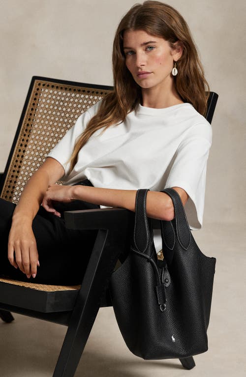 Polo Ralph Lauren Shiny Drum Pebble Leather Tote In Black