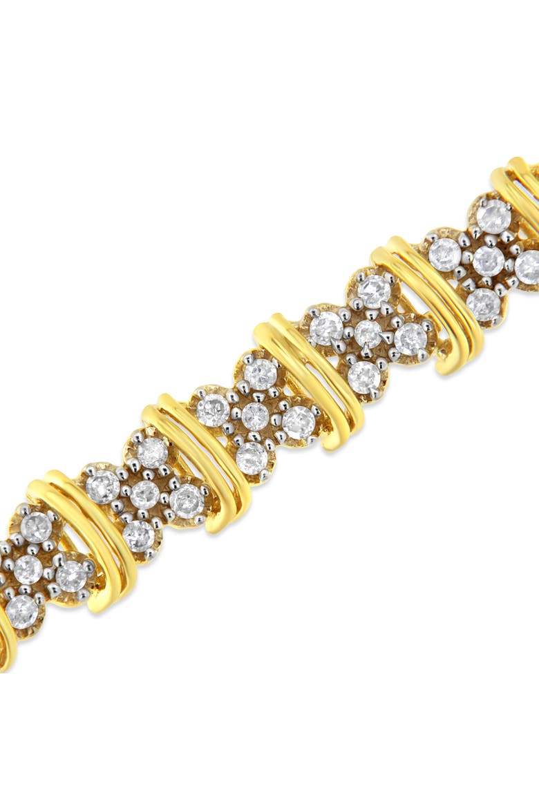 10K Yellow Gold Plated Silver 2.0 Cttw Diamond Cluster "X" Shaped Link Bracelet, Alternate, color, Yellow