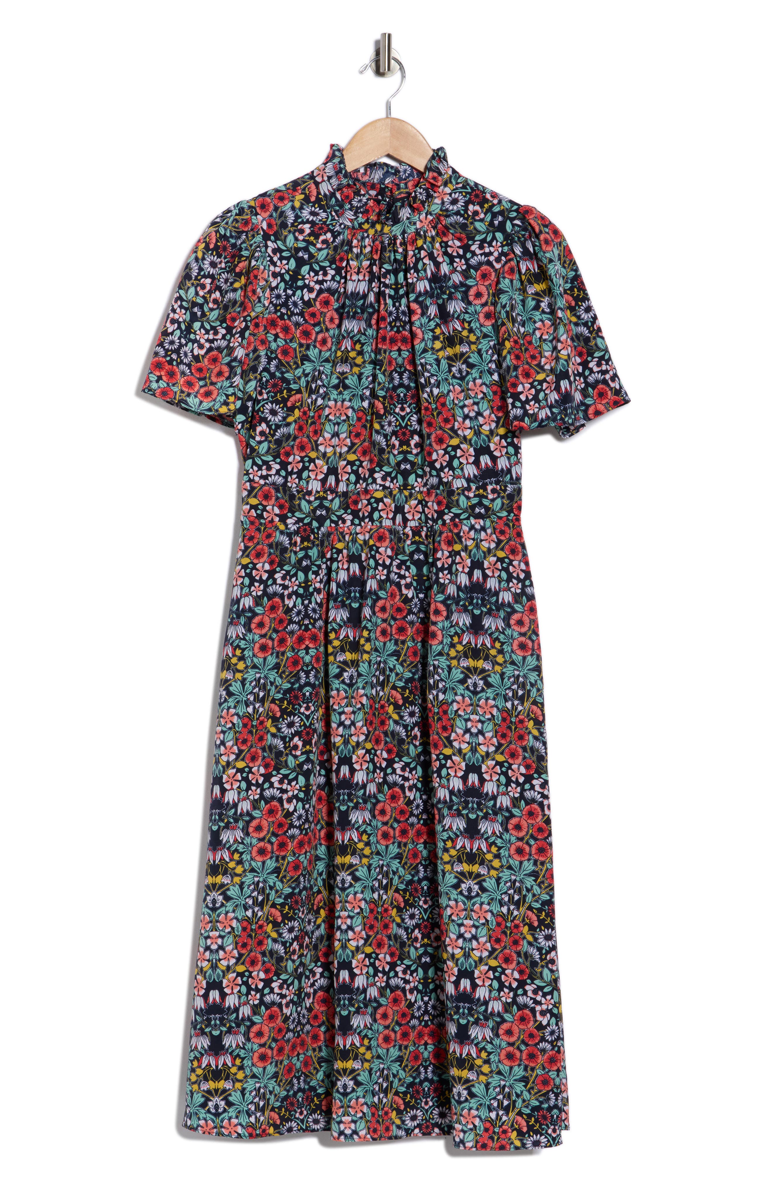 Julia Jordan Ruffle Neck Flutter Sleeve A-Line Dress