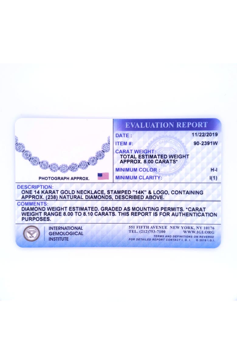 Haus of Brilliance IGI Certified 14K Gold 8.0 Cttw Pave Set Riviera Diamond Necklace, Alternate, color, White