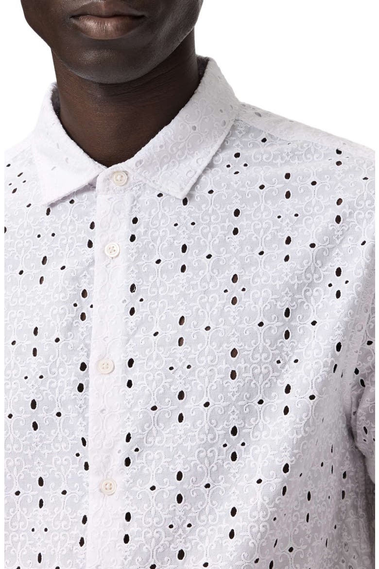 Sean Eyelet Cotton Short Sleeve Button-Up Shirt, Alternate, color, WHITE