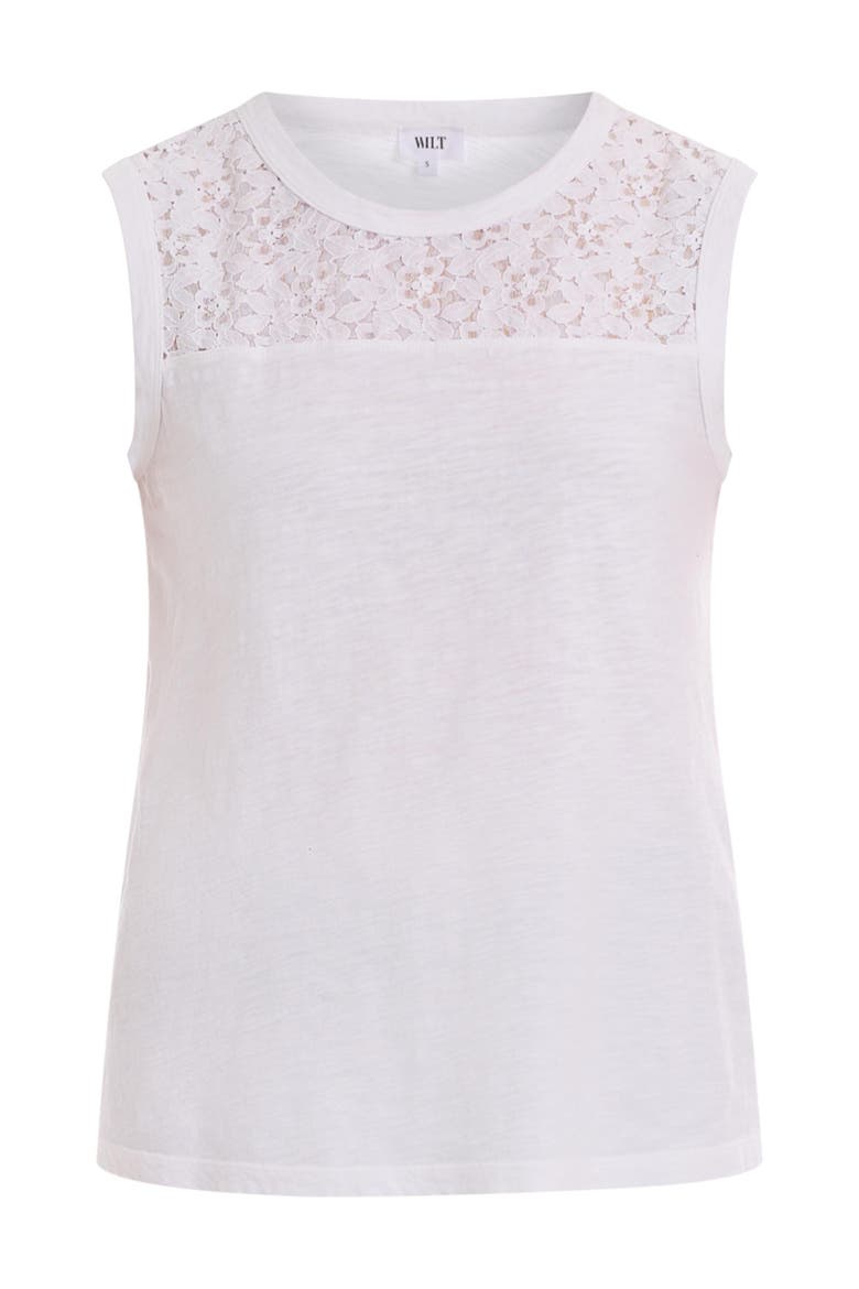 Shell with Lace Yoke Top, Alternate, color, White