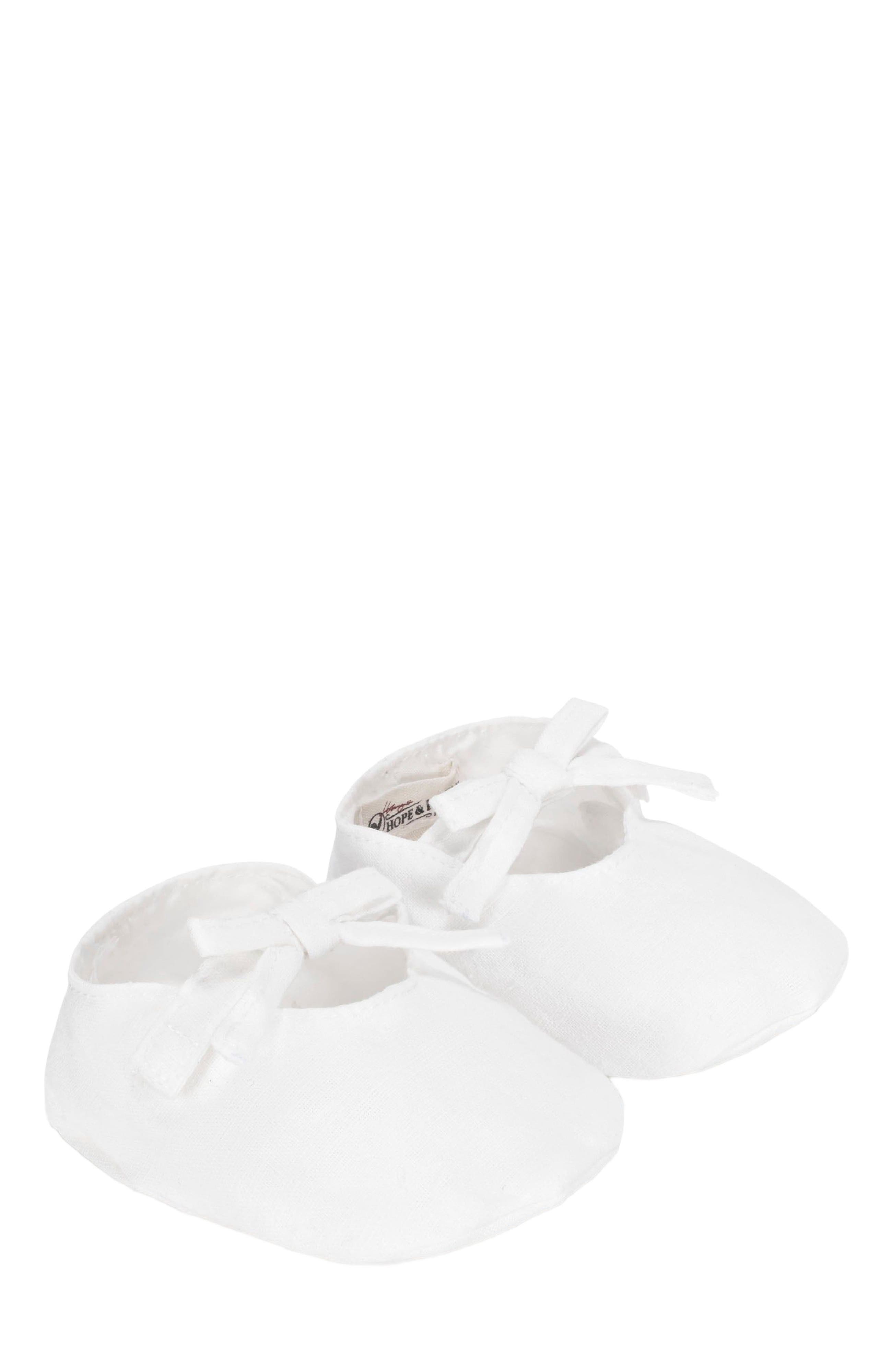 Hope & Henry Baby Linen Bow Soft Shoe, Infant, Main, color, Soft White Linen Bow