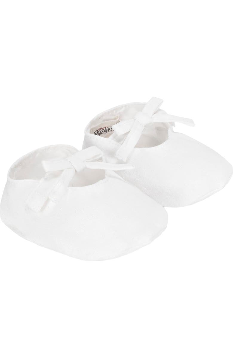 Hope & Henry Baby Linen Bow Soft Shoe, Infant, Main, color, Soft White Linen Bow
