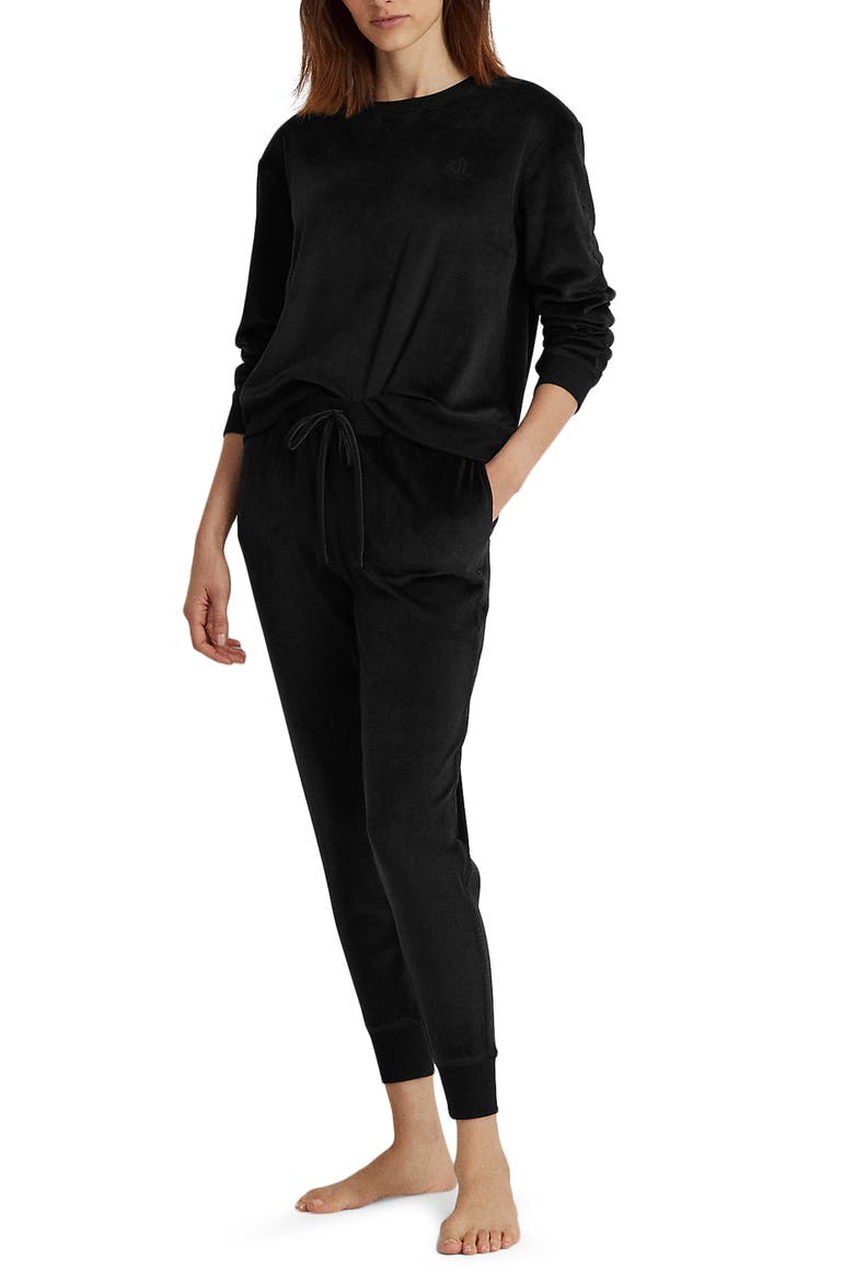 Velour Pajamas, Main, color, BLACK