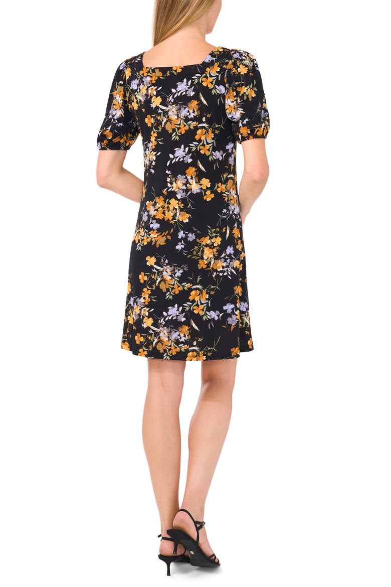 Floral Square Neck Crepe Knit Dress, Alternate, color, RICH BLACK