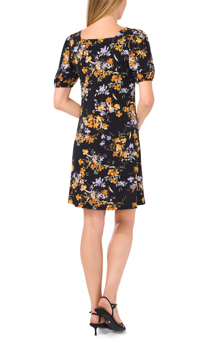 CeCe Floral Square Neck Crepe Knit Dress, Alternate, color, Rich Black