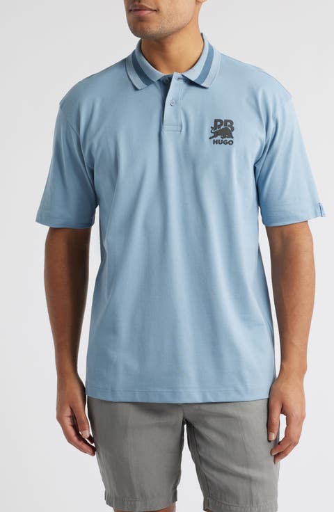 Tシャツ・カットソー Hugo Boss FW22 POLO WITH LOGO (50476933_10241785001) HUGO - Oversize-fit shirt in geometric-logo jacquard - Black