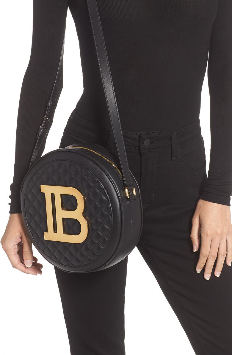 Balmain Large Disco Logo Quilted Leather Shoulder Bag, Alternate, color,